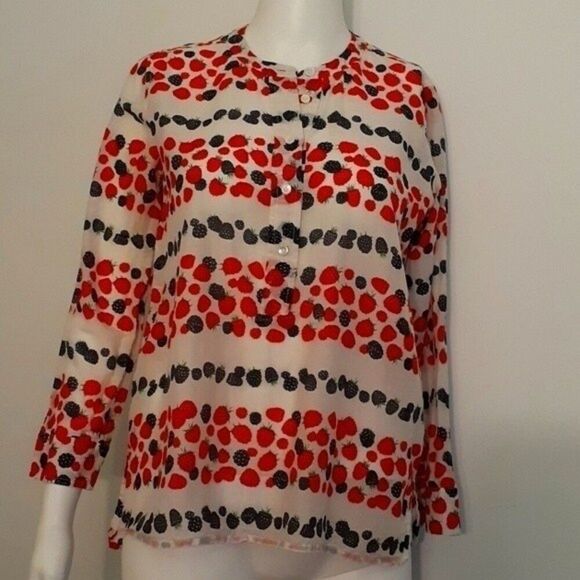j. crew top cotton silk 0p xs shirt blouse summer fruit raspberry blackberry - Picture 1 of 8